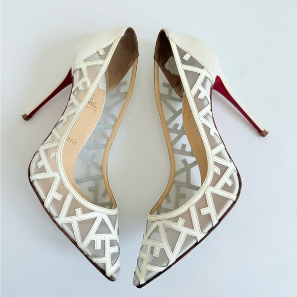 Christian Louboutin White Patent leather Tititata Mesh pointed toe pumps EU 39.5 - Picture 4 of 11